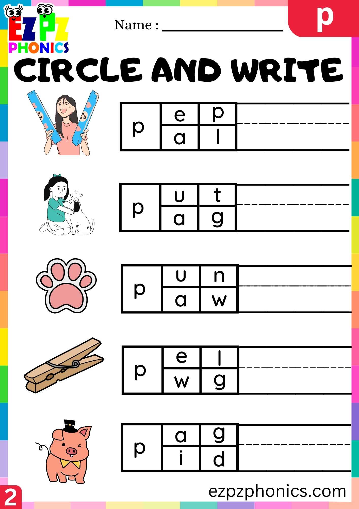 Group2 Letter P Circle And Write Beginning Sounds Worksheet
